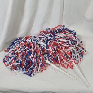 Vintage Red‎ White Rooter Poms (Set of 2 Poms) - 12 inch handle, streams 12 inch